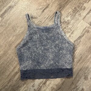 XS Blue Lace Trim Crop Top